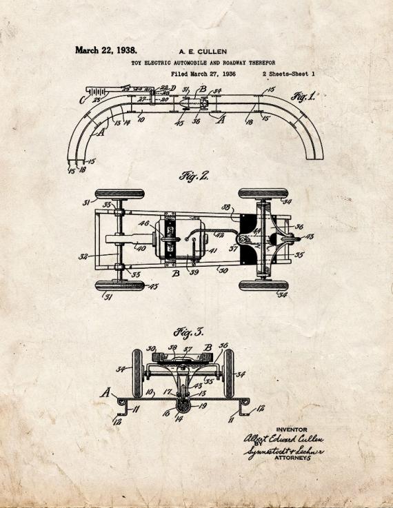 Toy Electric Automobile And Roadway Patent Print