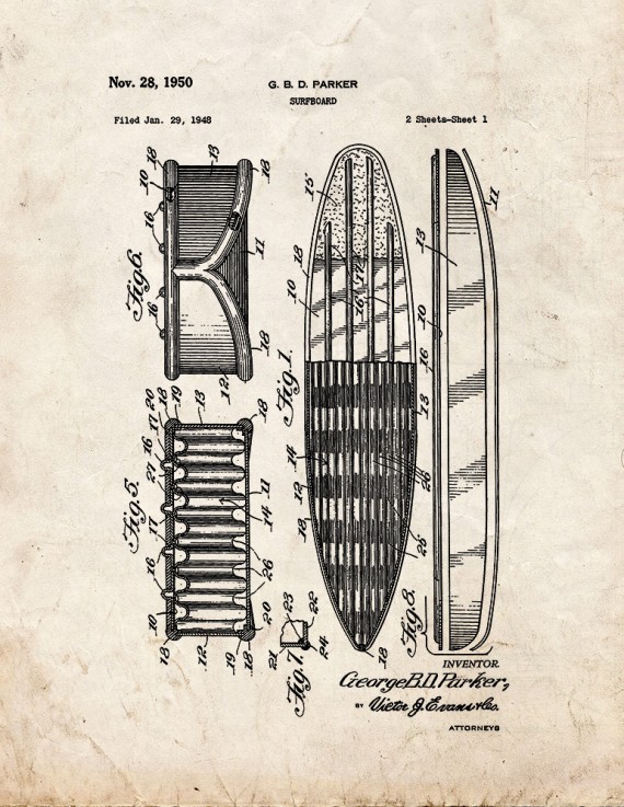 Surfboard Patent Print