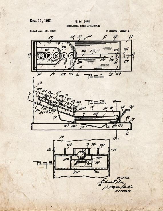 Skee-ball Game Apparatus Patent Print