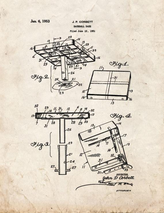 Baseball Base Patent Print