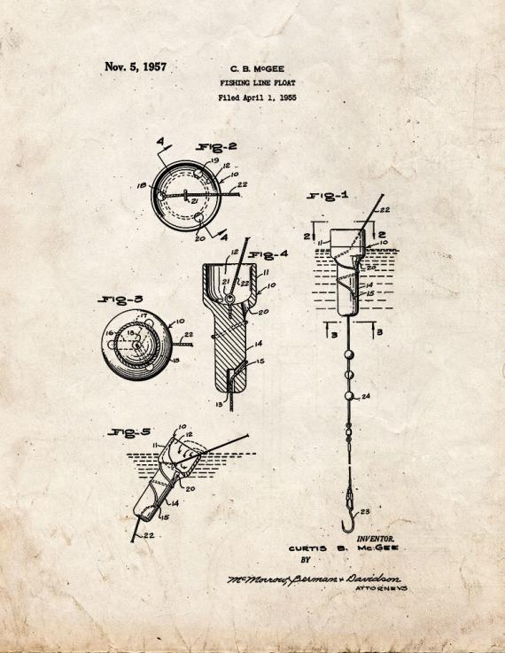 Fishing Line Float Patent Print