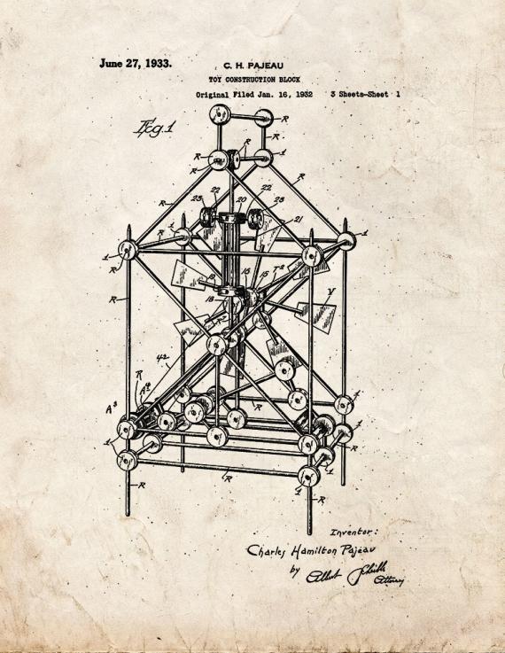 Toy Construction Block Patent Print