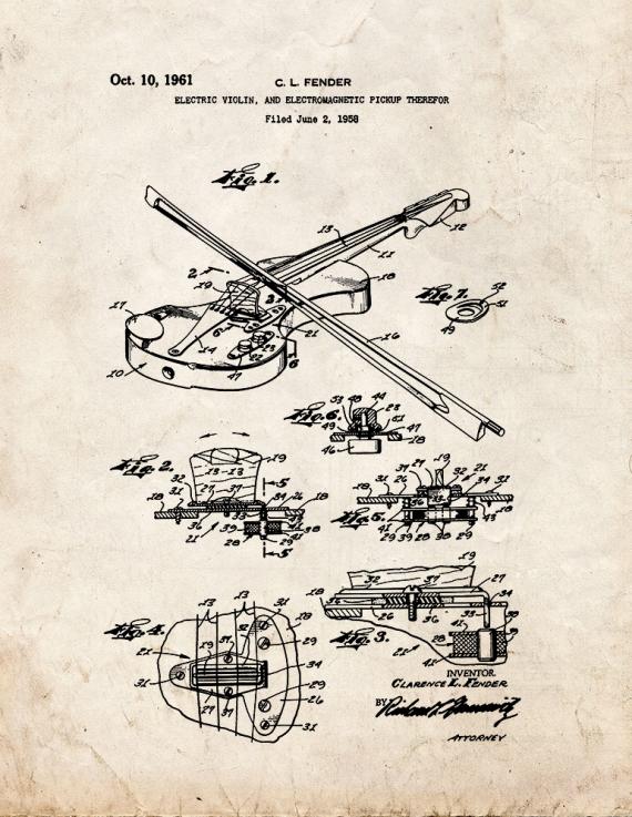 Electric Violin, And Electromagnetic Pickup Patent Print