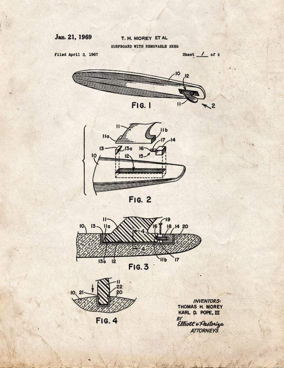 Surfboard With Removable Skeg Patent Print