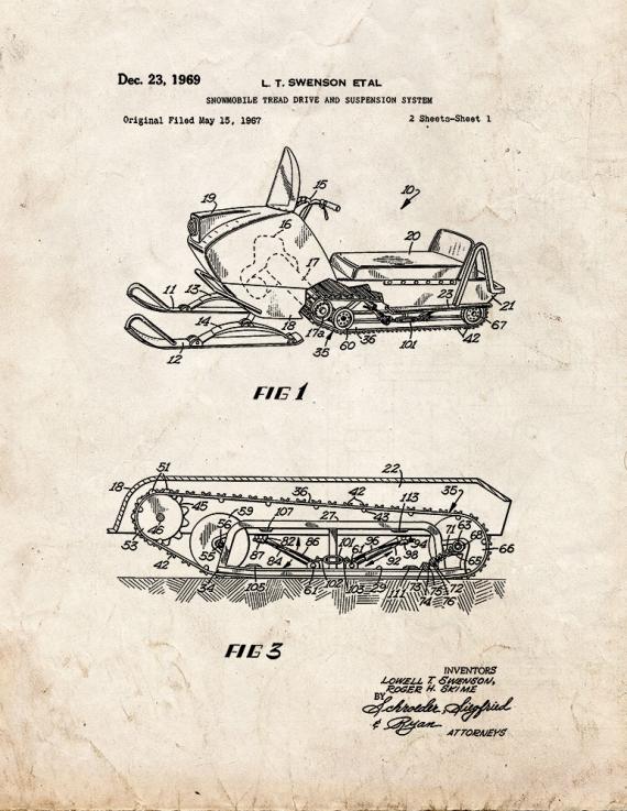 Snowmobile Tread Drive And Suspension System Patent Print