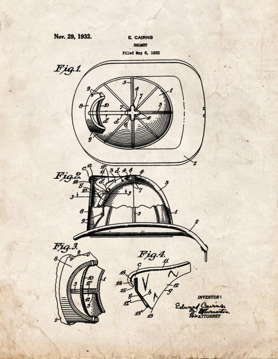 Cairns Fireman's Helmet Patent Print