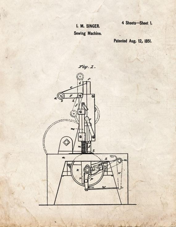 Sewing Machine Patent Print