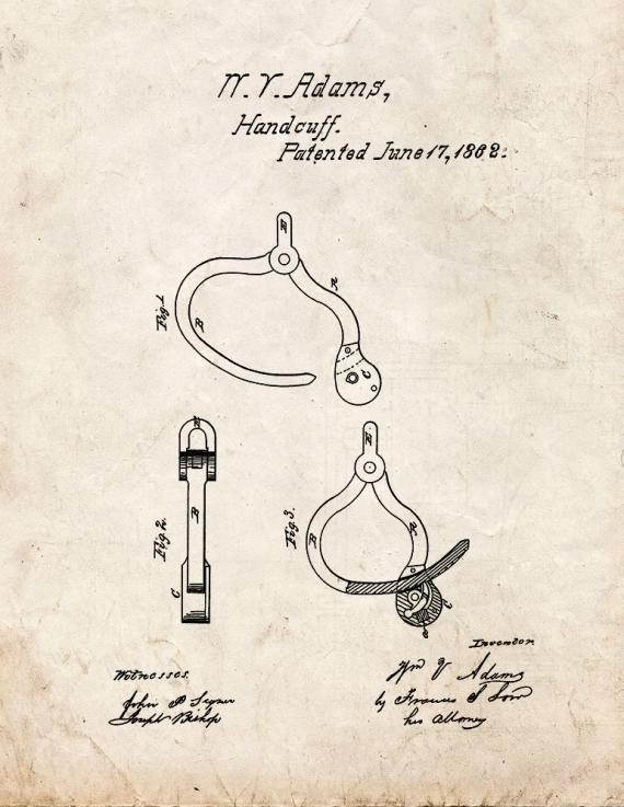 Shackles Or Handcuffs Patent Print