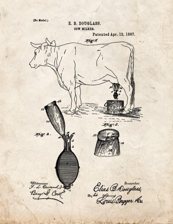 Cow Milker Patent Print
