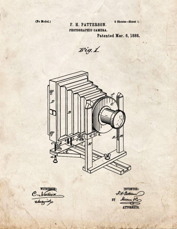 Photographic Camera Patent Print