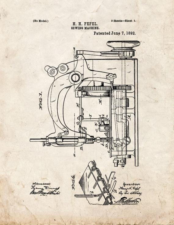 Sewing Machine Patent Print