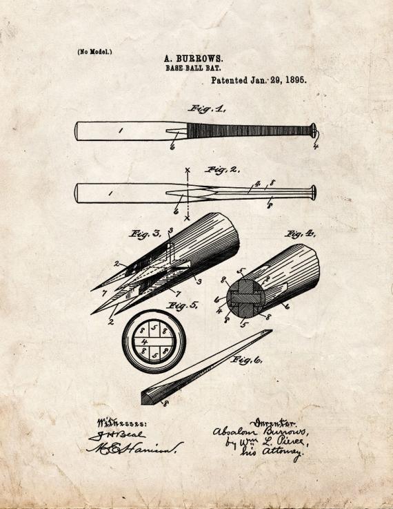 Baseball Bat Patent Print