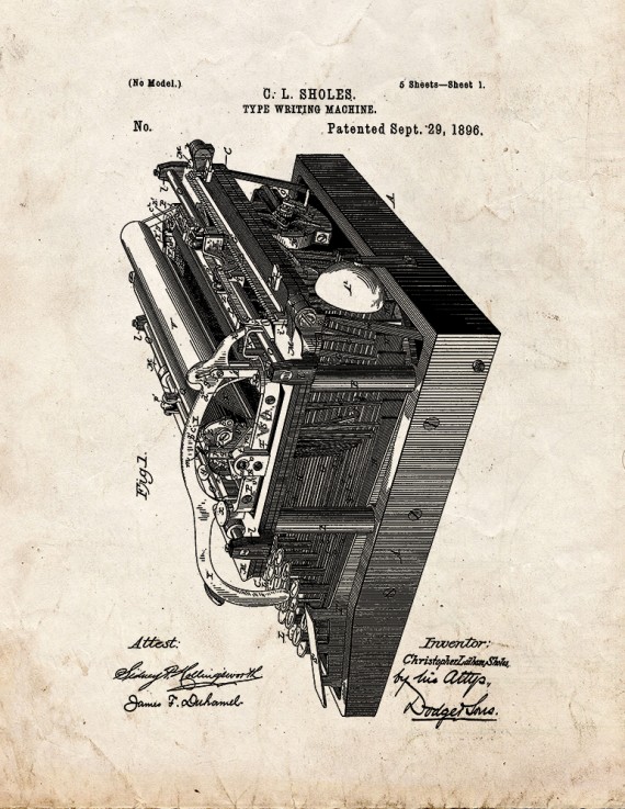 Type Writing Machine Patent Print