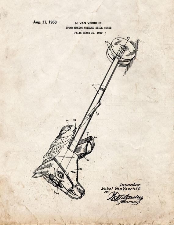 Sound-making Wheeled Stick Horse Patent Print