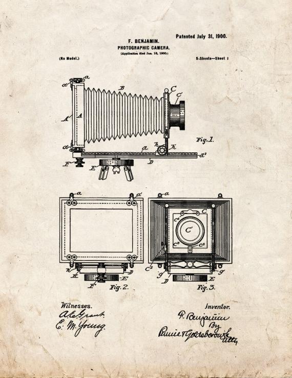 Photographic Camera Patent Print