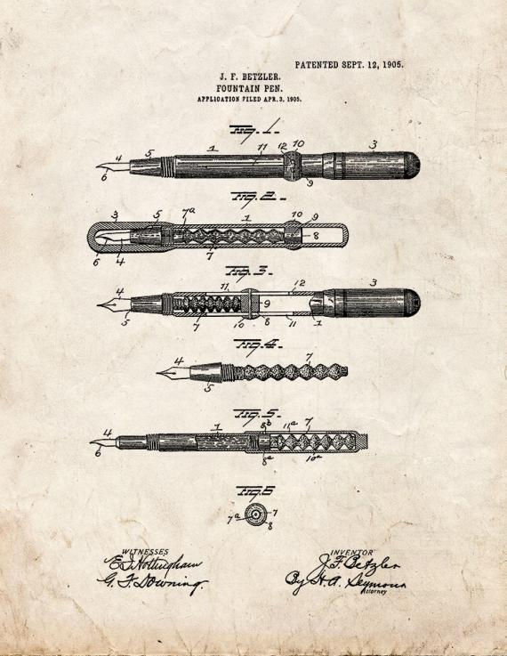 Fountain Pen Patent Print