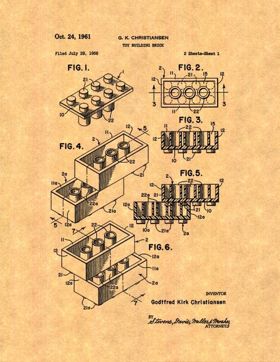 Lego Toy Building Block Patent Print