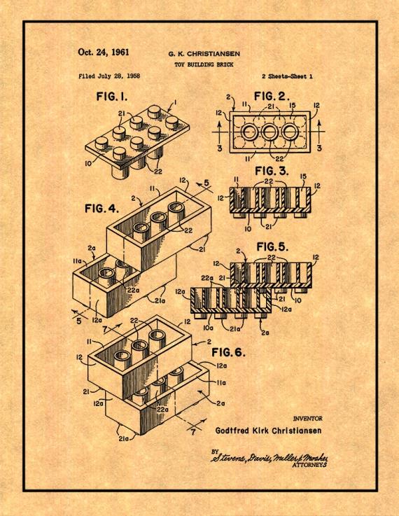 Lego Toy Building Block Patent Print