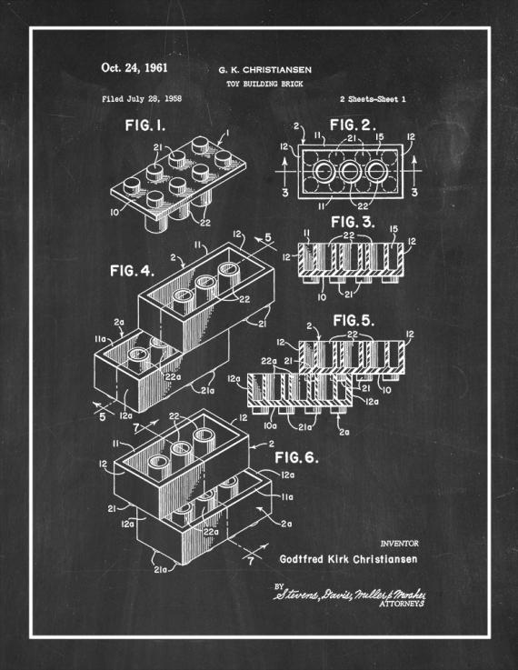 Lego Toy Building Block Patent Print