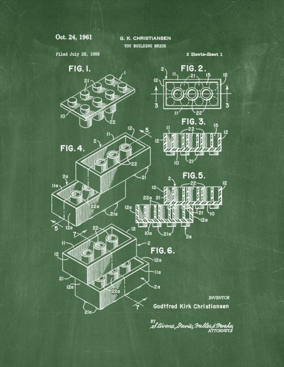 Lego Toy Building Block Patent Print