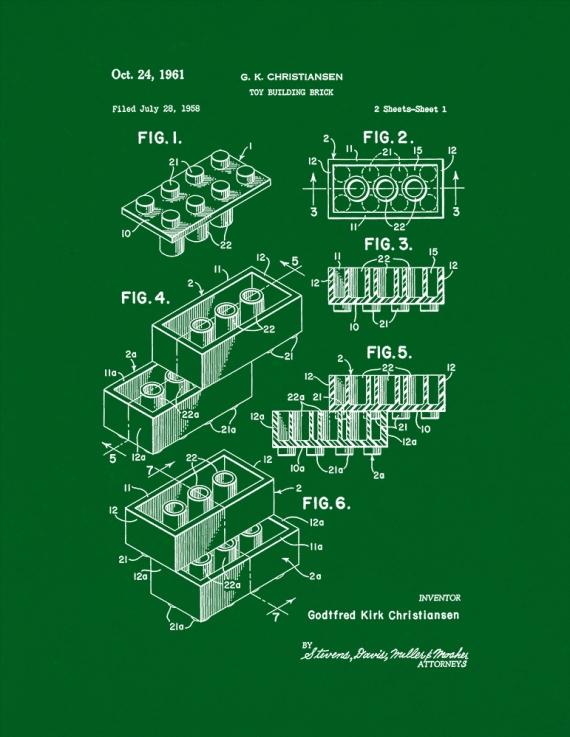 Lego Toy Building Block Patent Print
