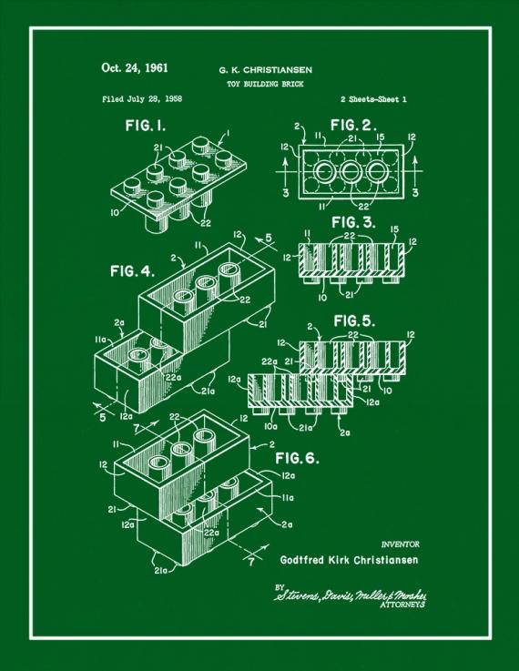 Lego Toy Building Block Patent Print