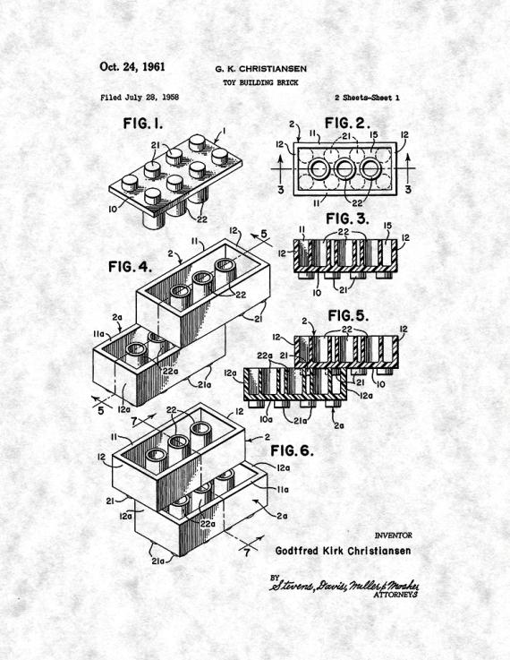Lego Toy Building Block Patent Print