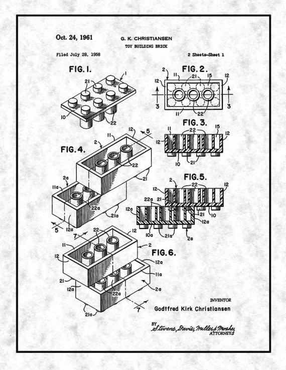Lego Toy Building Block Patent Print