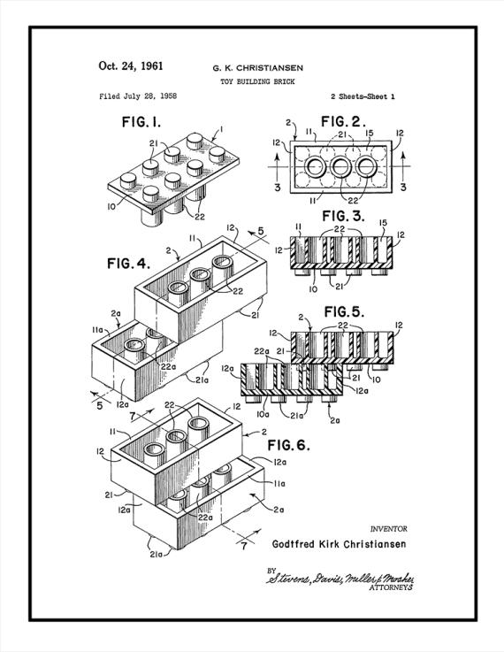 Lego Toy Building Block Patent Print