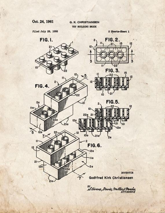 Lego Toy Building Block Patent Print