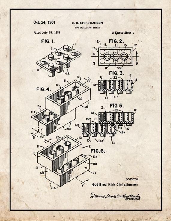 Lego Toy Building Block Patent Print