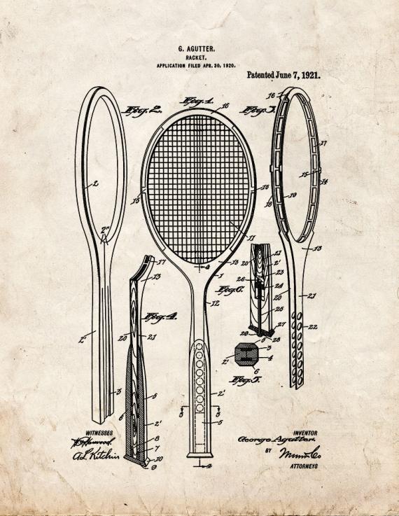 Tennis Racket Patent Print