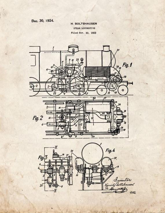 Steam Locomotive Patent Print