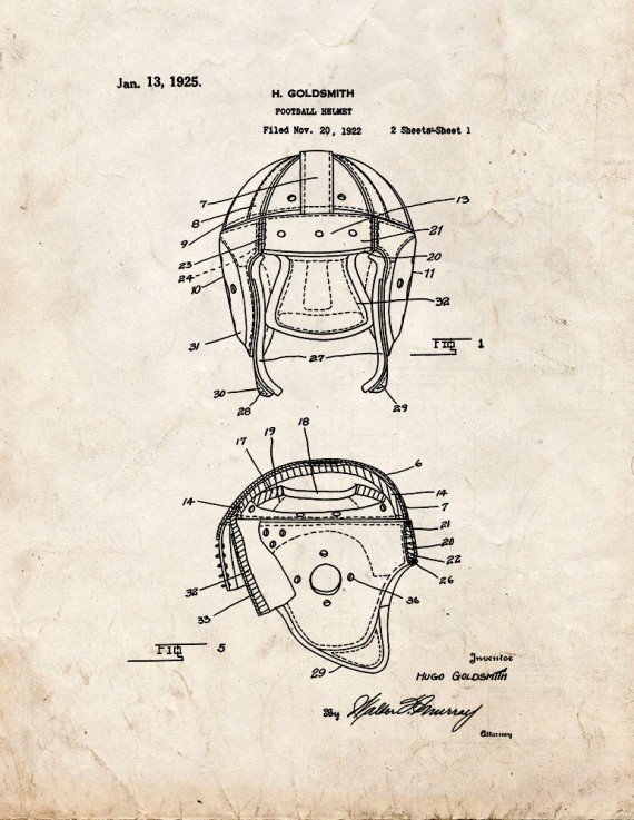 Football Helmet Patent Print