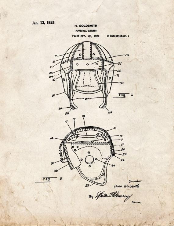 Football Helmet Patent Print