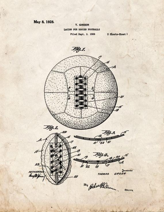 Lacing For Soccer Footballs Patent Print