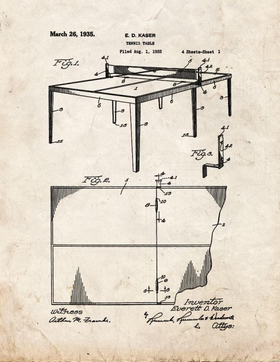 Tennis Table Patent Print