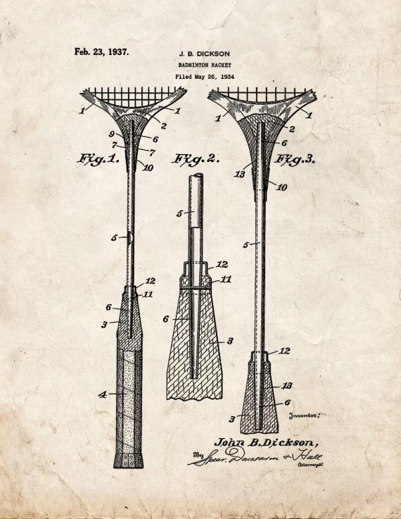 Badminton Racket Patent Print