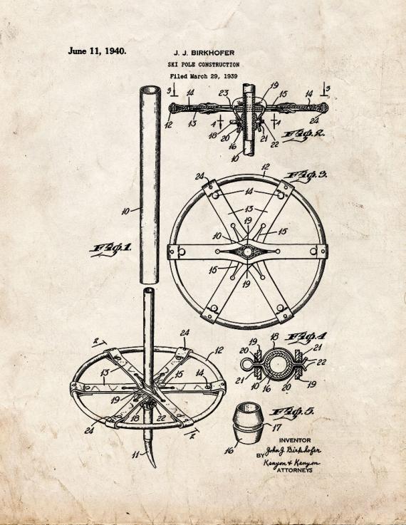 Ski Pole Construction Patent Print