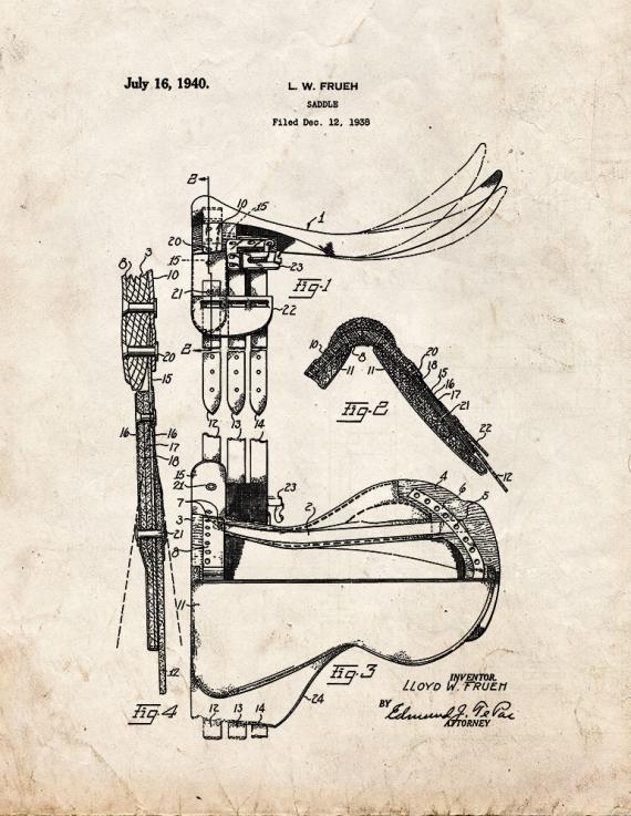 Horse Riding Saddle Patent Print