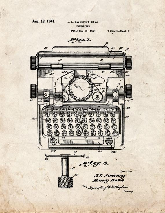 Typewriter Patent Print