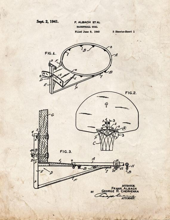 Basketball Goal Patent Print