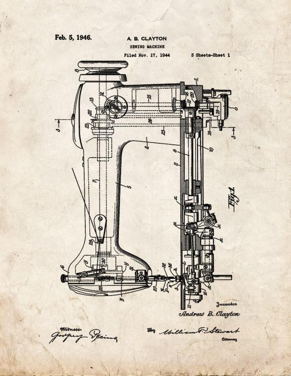 Sewing Machine Patent Print