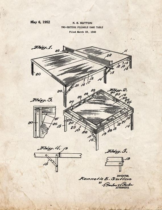 Two-section Foldable Game Table Patent Print