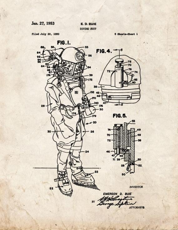 Diving Suit Patent Print