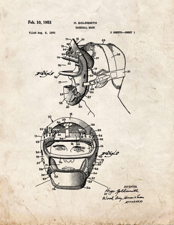 Baseball Mask Patent Print