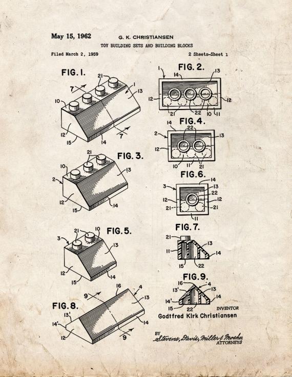 Lego Toy Building Sets And Building Blocks Patent Print