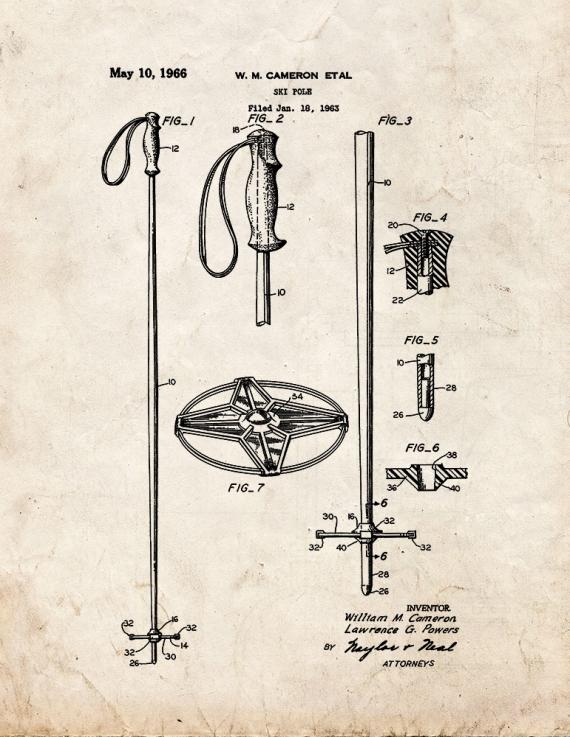 Ski Pole Patent Print