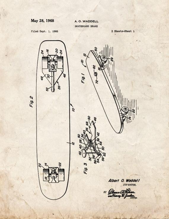 Skateboard Brake Patent Print