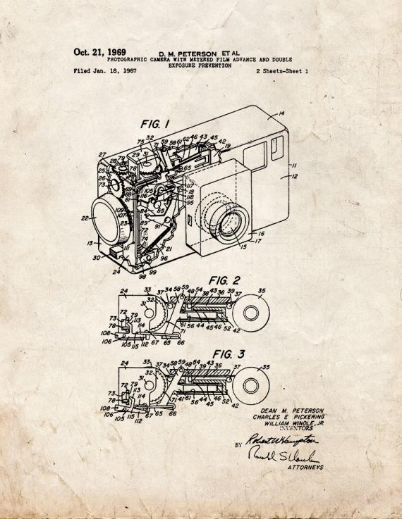 Photographic Camera With Metered Film Advance And Double Exposure Prevention Patent Print
